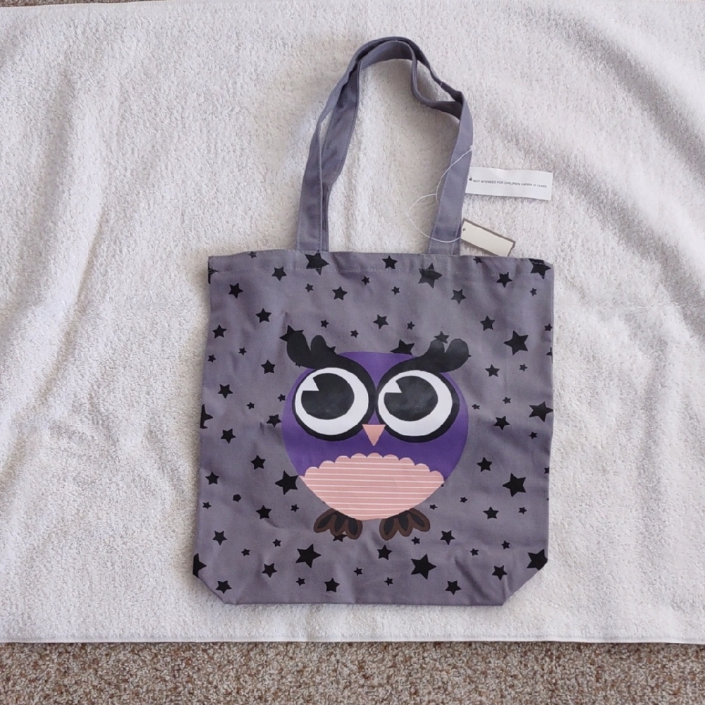 Purple Owl Stars Canvas Book Tote Bag